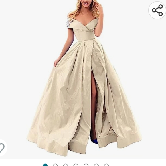 Champagne color Off the shoulder satin dress - Picture 1 of 2